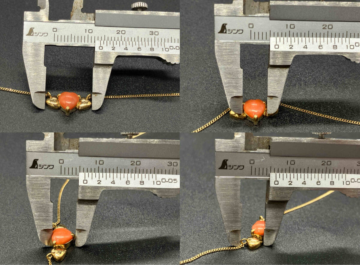 [ прекрасный товар ]K18 750 печать есть примерно 2.0g примерно 41cm Heart камень имеется красный orange . цвет Gold желтое золото женский аксессуары колье 