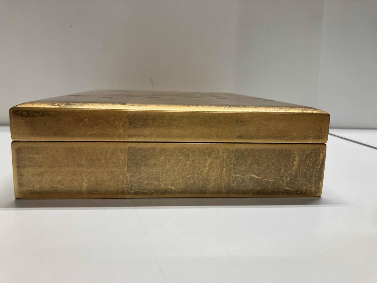 箔一 花見鳥 手元箱 B5金泊 合成漆器 箱あり ※箱に汚れあり_画像4