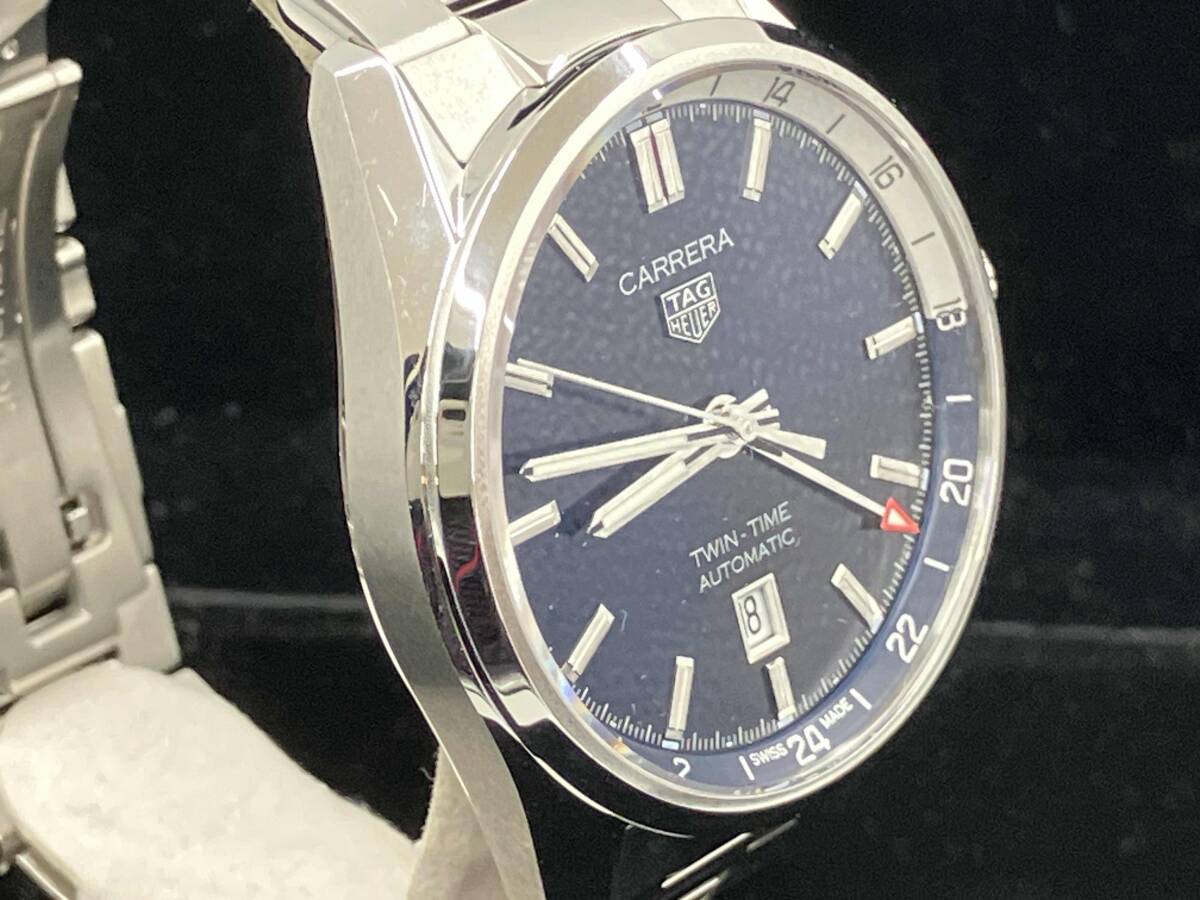 TAG HEUER タグホイヤー カレラ 自動巻き ツインタイム デイト 青文字盤 WBN201A タイミング調整済_画像2