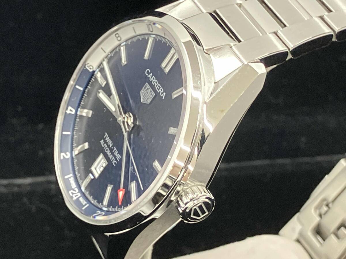 TAG HEUER タグホイヤー カレラ 自動巻き ツインタイム デイト 青文字盤 WBN201A タイミング調整済_画像3