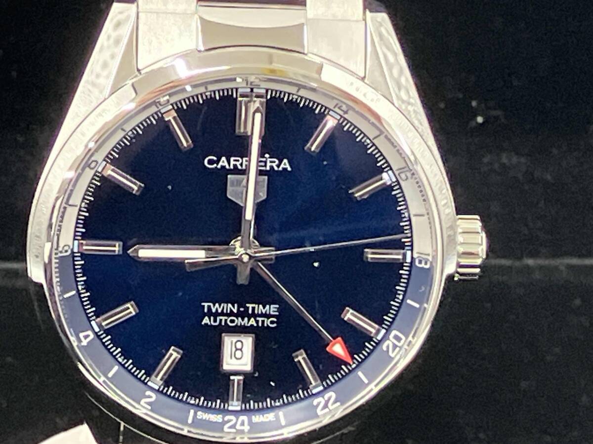 TAG HEUER タグホイヤー カレラ 自動巻き ツインタイム デイト 青文字盤 WBN201A タイミング調整済_画像1
