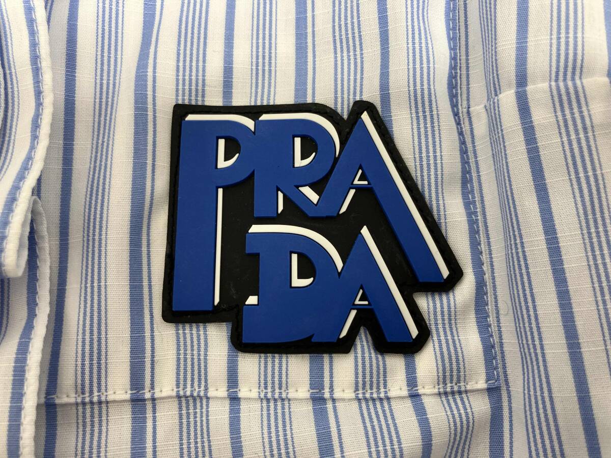 PRADA Prada рубашка с длинным рукавом P495C S191 1TD9| полоса | оборка | голубой × белый 