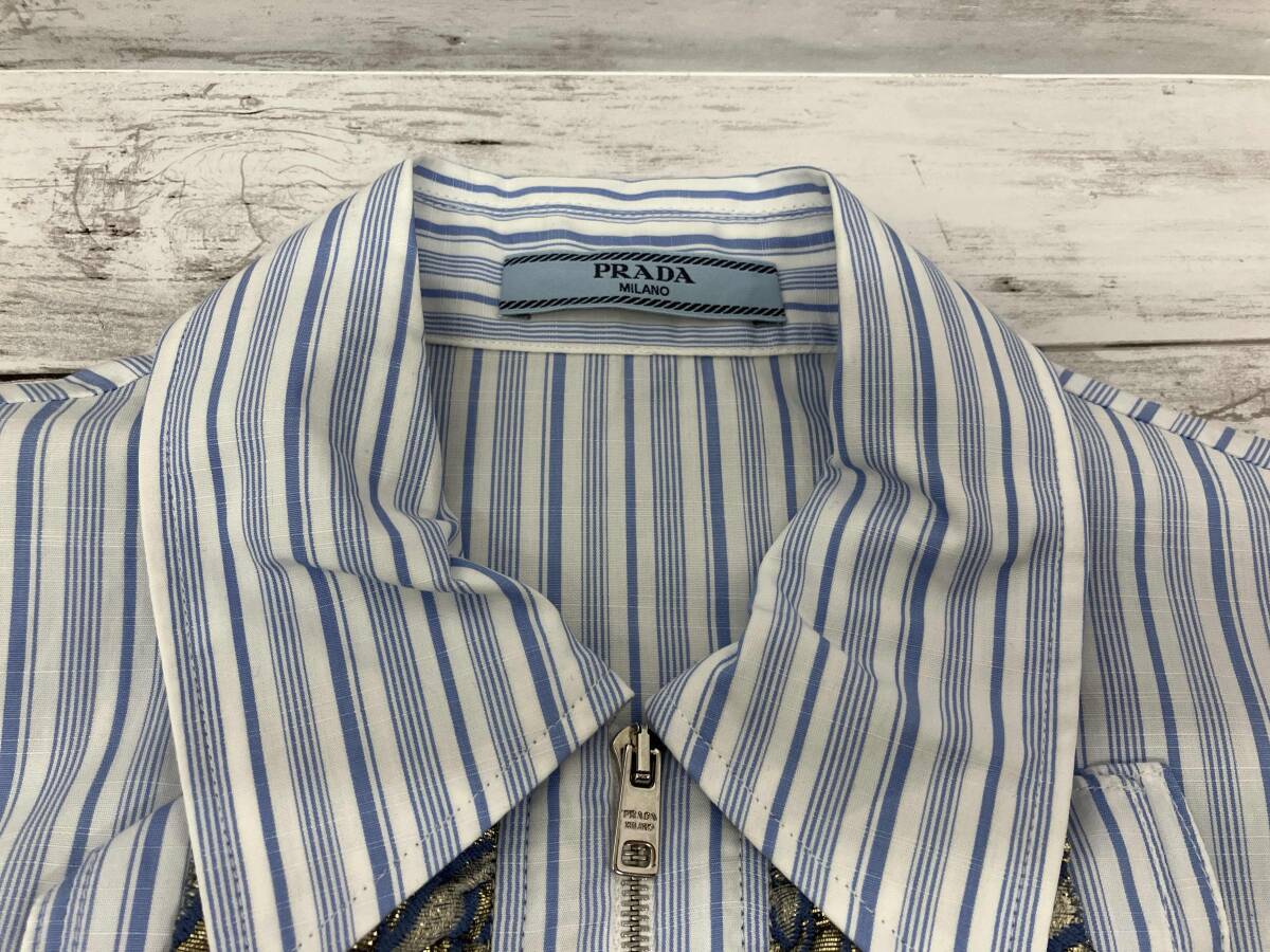 PRADA Prada рубашка с длинным рукавом P495C S191 1TD9| полоса | оборка | голубой × белый 