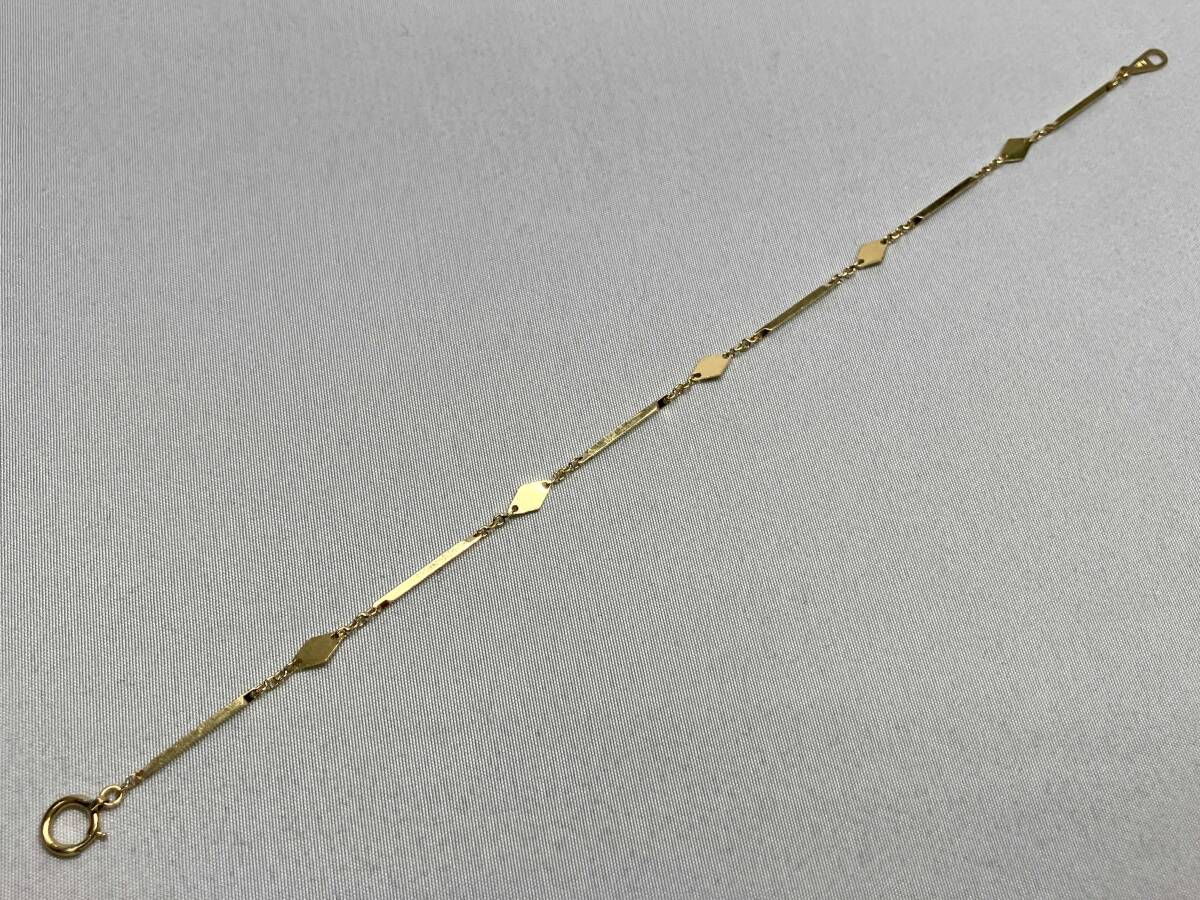 K18 ブレスレット 18.5cm 2.1g 幅0.1-0.4cm ひし形×切子チェーン 引き輪_画像5