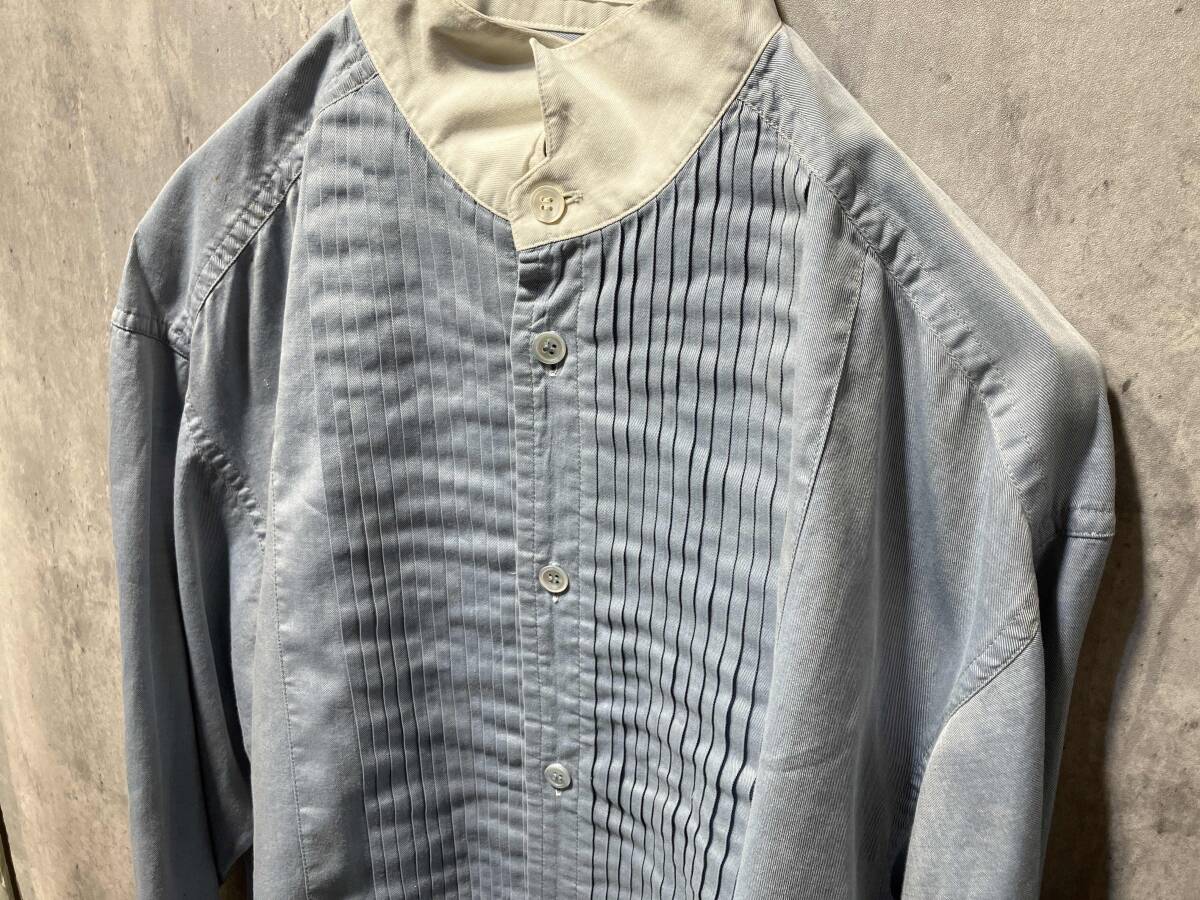 80s ISSEY MIYAKE プリーツシャツ 長袖シャツ ライトブルー LM12488 サイズM イッセイミヤケ 店舗受取可_画像3