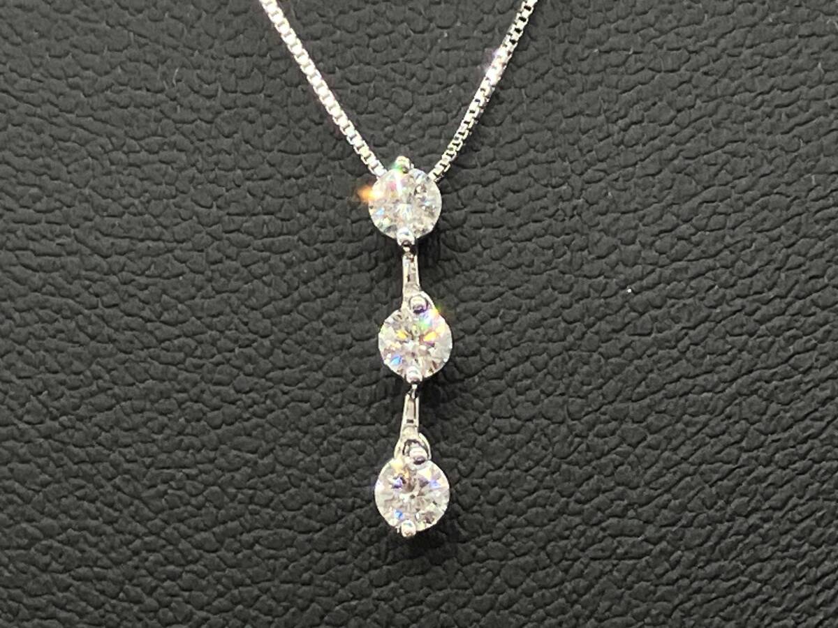【鑑別カード付属】K10 約1.4g 約40cm 0.32ct 石付き 天然ダイヤモンド ホワイトゴールド レディース アクセサリー ネックレス_画像1
