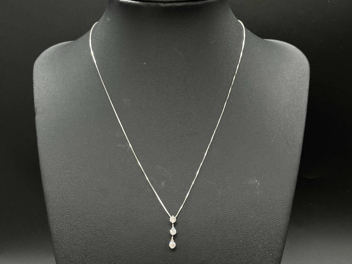 【鑑別カード付属】K10 約1.4g 約40cm 0.32ct 石付き 天然ダイヤモンド ホワイトゴールド レディース アクセサリー ネックレス_画像2