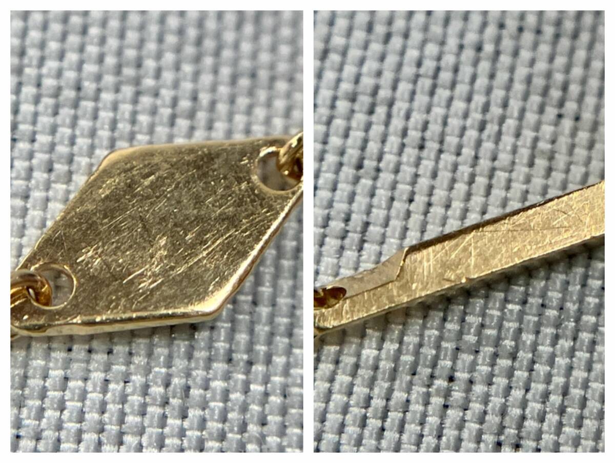 K18 ブレスレット 18.5cm 2.1g 幅0.1-0.4cm ひし形×切子チェーン 引き輪_画像7
