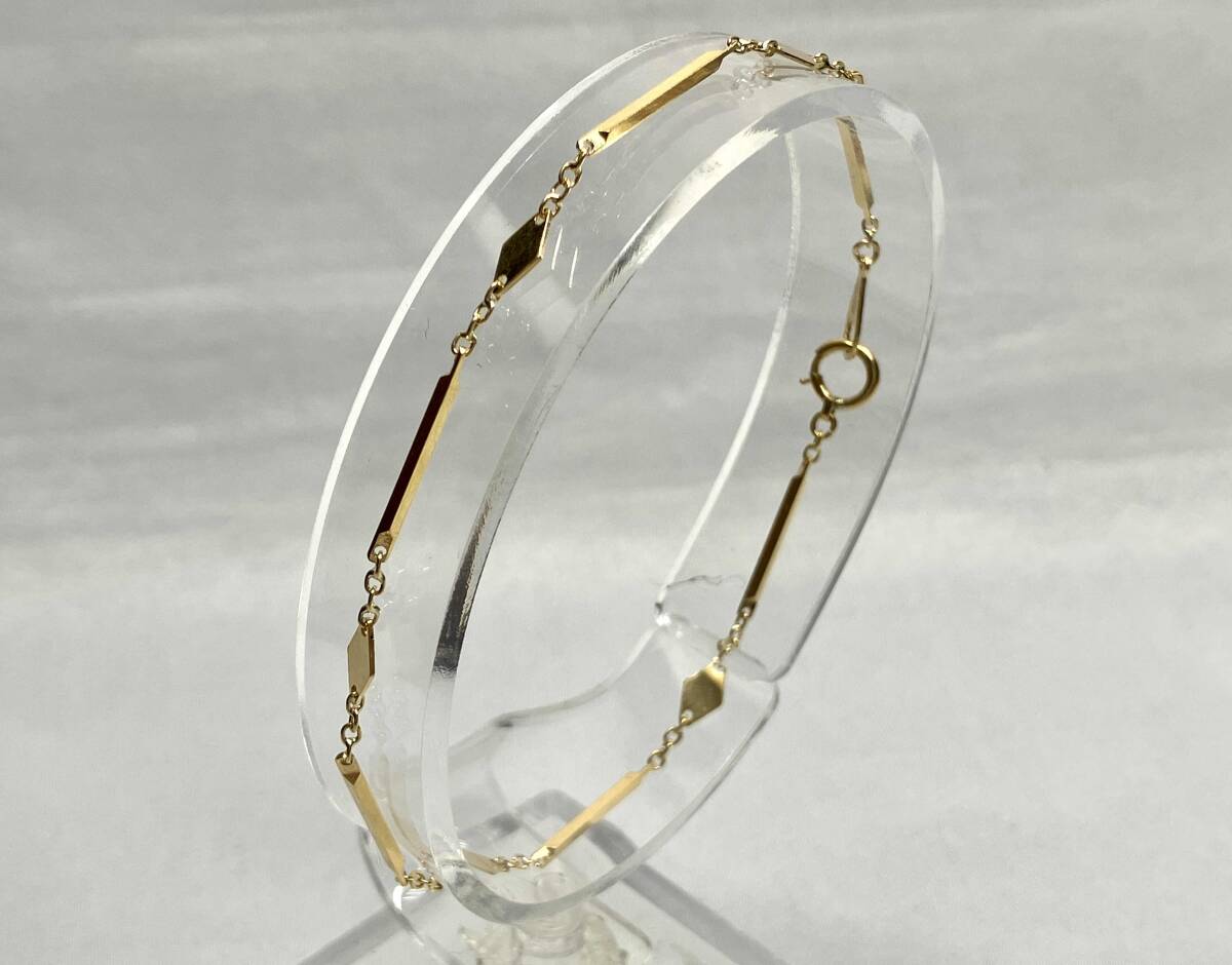 K18 ブレスレット 18.5cm 2.1g 幅0.1-0.4cm ひし形×切子チェーン 引き輪_画像2