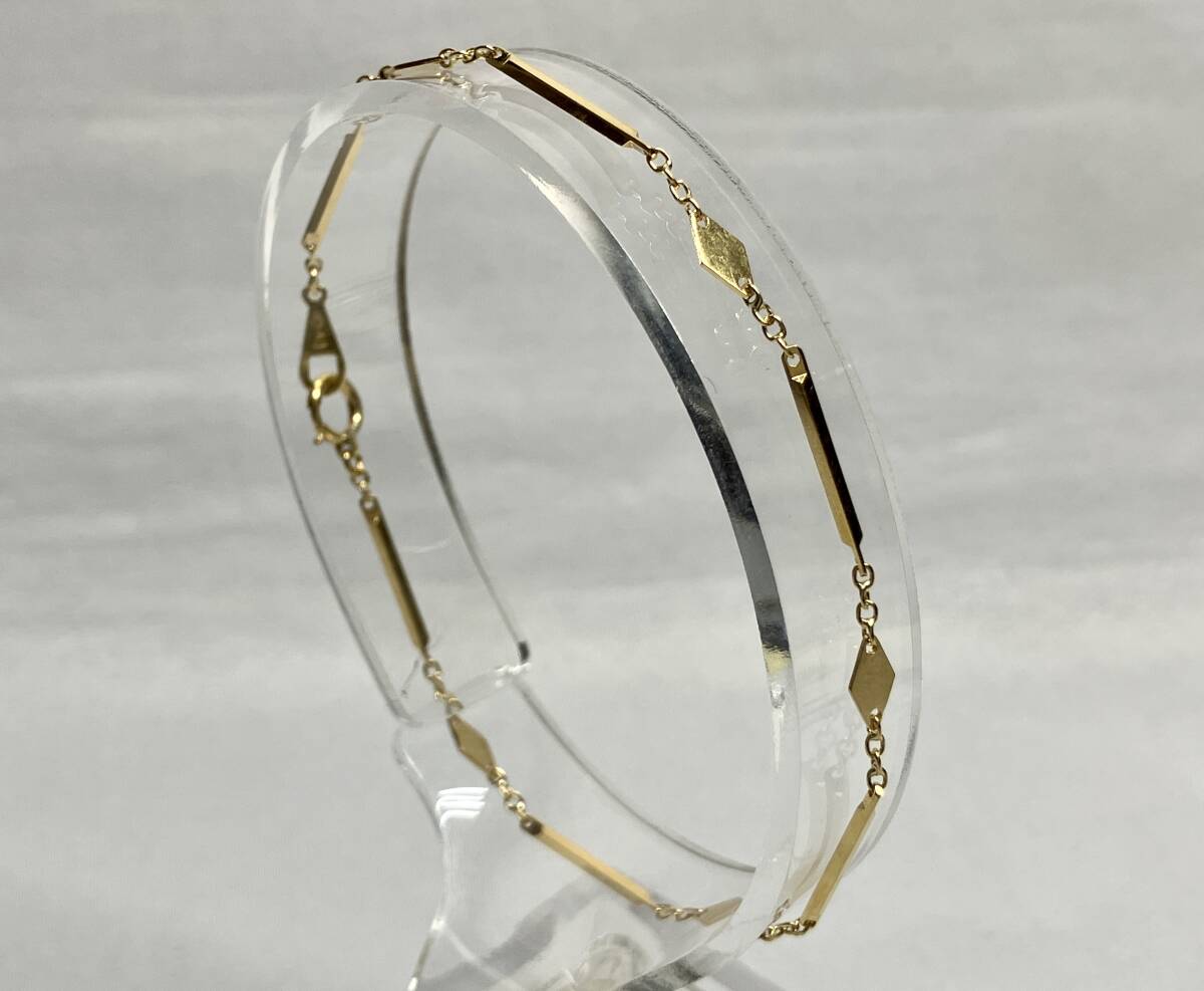 K18 ブレスレット 18.5cm 2.1g 幅0.1-0.4cm ひし形×切子チェーン 引き輪_画像1
