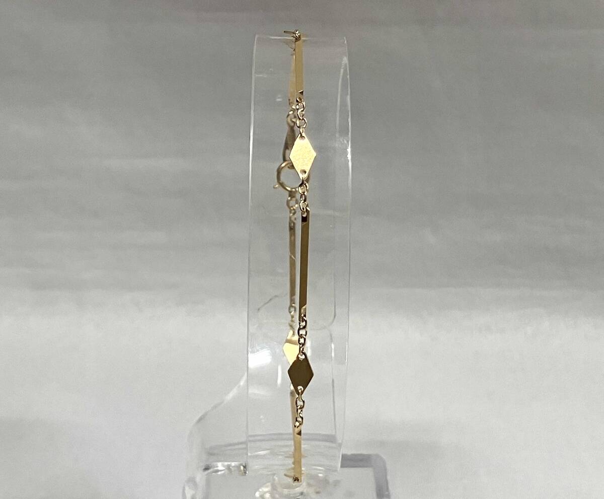 K18 ブレスレット 18.5cm 2.1g 幅0.1-0.4cm ひし形×切子チェーン 引き輪_画像3