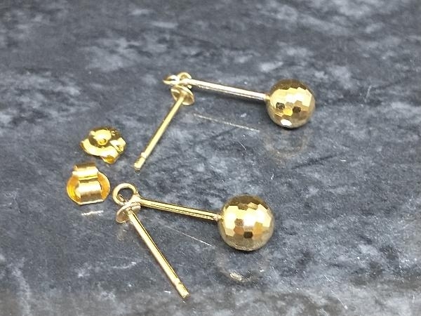 K18 カットボール デザインピアス 0.9g スタッドピアス 18K YG 18金 イエローゴールド 店舗受取可_画像3