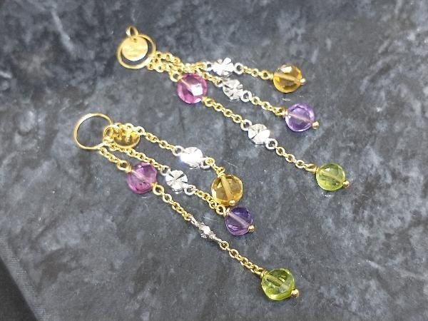 K18 ピアスチャーム カラーストーン 2.3g 垂れ ITALY製 18K YG 18金 イエローゴールド 色石 チャームのみ パーツ 店舗受取可_画像1