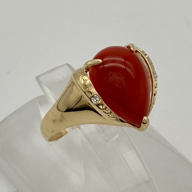 [ натуральный коралл ] K18 18 золотой te The Yinling g натуральный бриллиант имеется 11 номер 1.7g. другой документы полировка завершено 