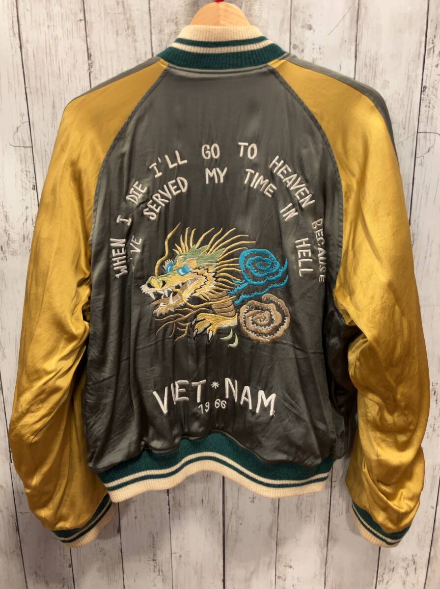 スカジャン スーベニアジャケット ヴィンテージ リバーシブル 回転式ジップ キルティング ダメージ・シミ有り_画像4