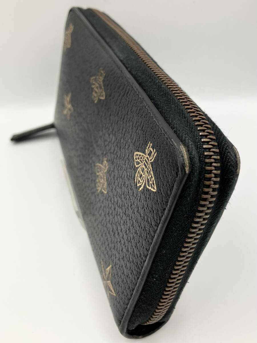 GUCCI グッチ ビー&スター プリントレザー ラウンドファスナー 長財布 ロングウォレット レディース メンズ 黒 ブラック 495062・2149_画像3