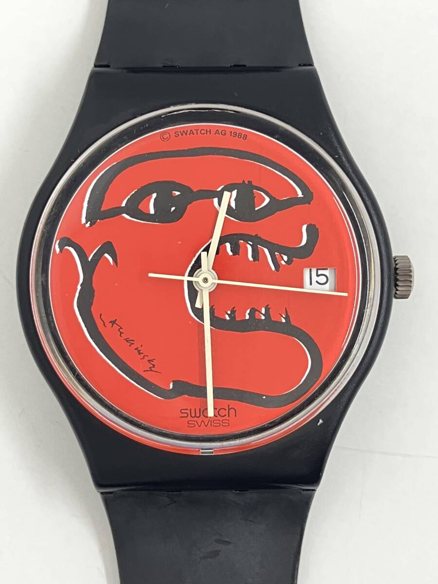 ジャンク Swatch GZ401 La Devoreuse ピエール・アレシンスキー 1988年 クォーツ 腕時計_画像1
