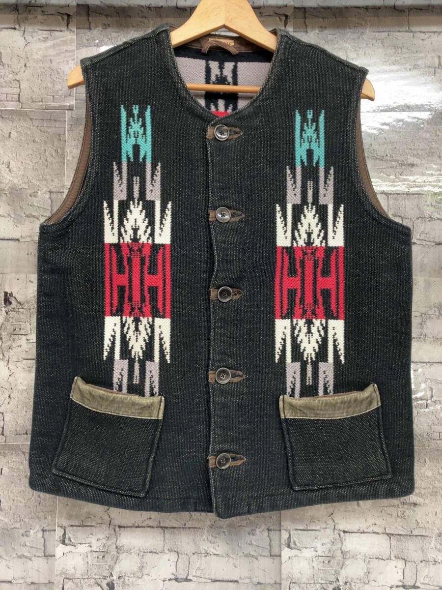 KAPITAL キャピタル ベスト チマヨベスト オルテガネイティブ柄 綿帆布 サイズXL ブラック 店舗受取可_画像1