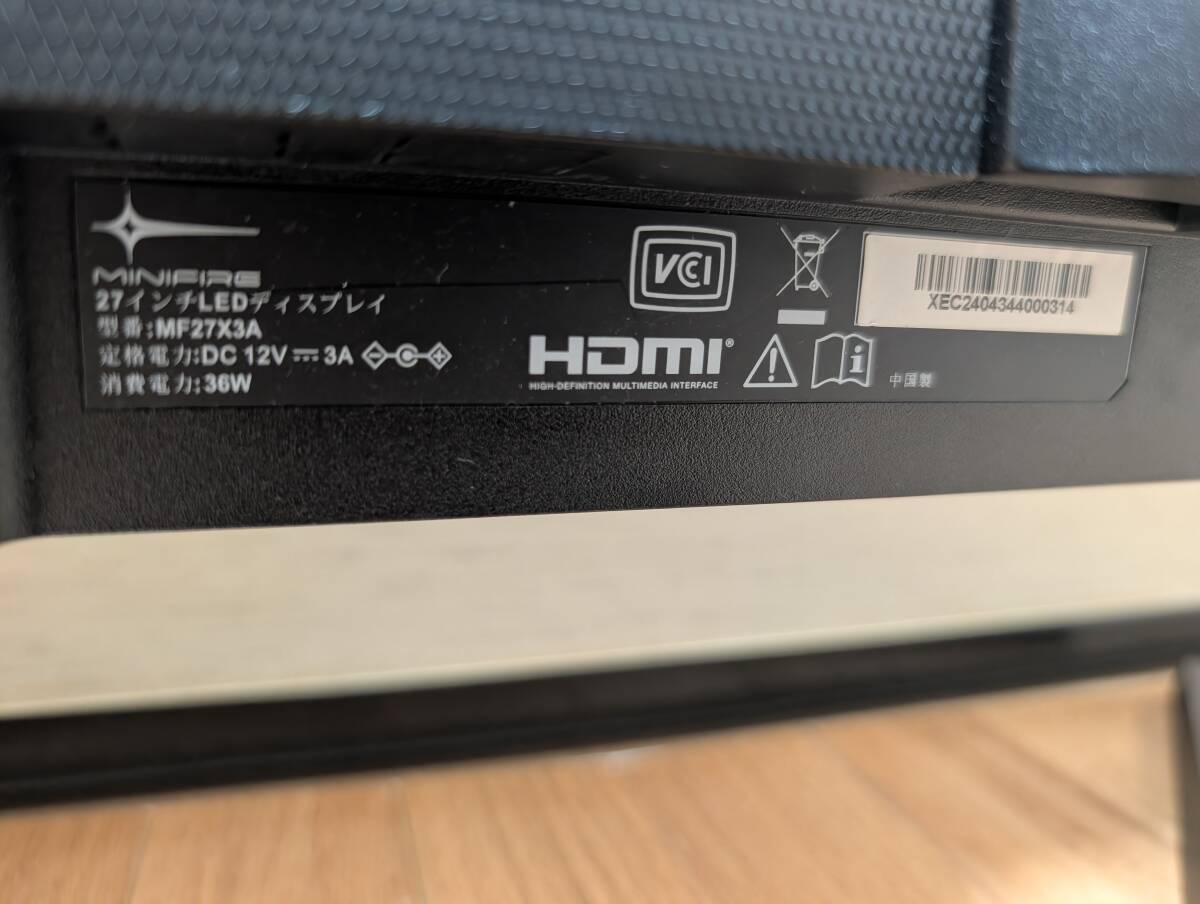 MINIFIRE 27インチ LED ディスプレイ ME27X3A 中古品_画像5