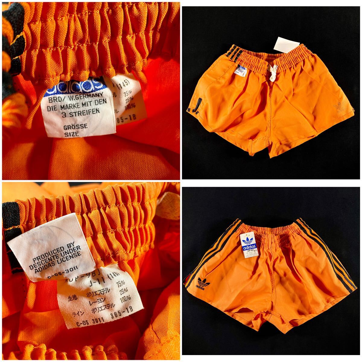 レトロ80’s adidas サッカー ショートパンツ ジュニア145 オレンジ×ブラック 西ドイツ デサント デッドストック ヴィンテージ 短パン_画像8