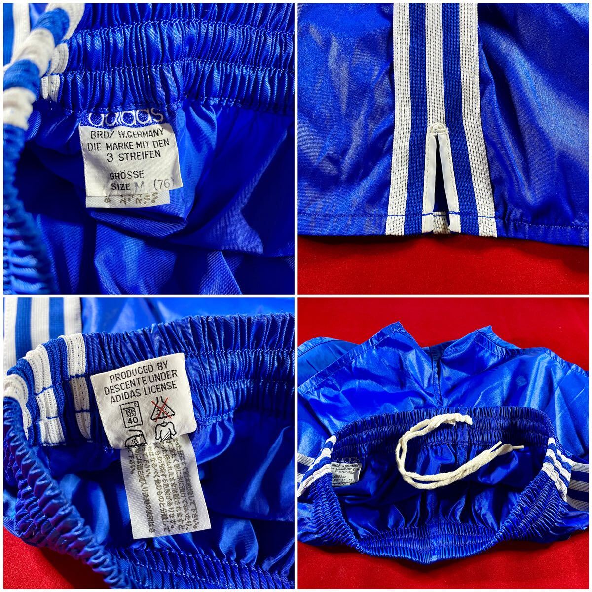 貴重 80’s adidas ナイロン ショート サッカーパンツ M ブルー×ホワイト 西ドイツ アディダス デサント デッドストック ヴィンテージ_画像7