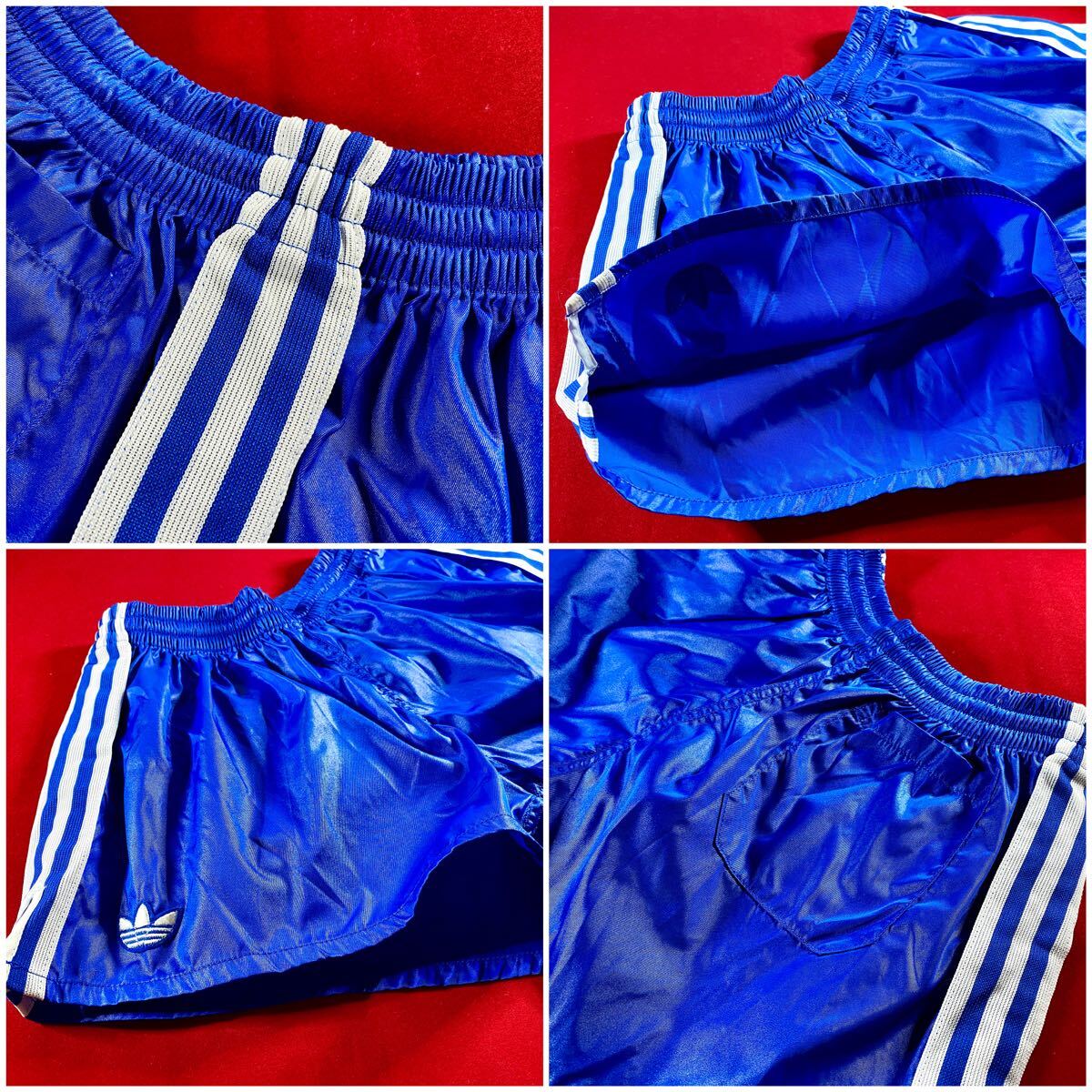 貴重 80’s adidas ナイロン ショート サッカーパンツ M ブルー×ホワイト 西ドイツ アディダス デサント デッドストック ヴィンテージ_画像8