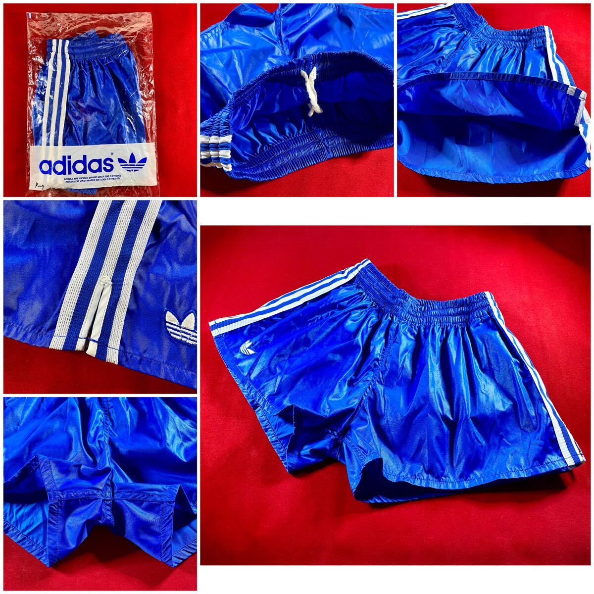 貴重 80’s adidas ナイロン ショート サッカーパンツ M ブルー×ホワイト 西ドイツ アディダス デサント デッドストック ヴィンテージ_画像9