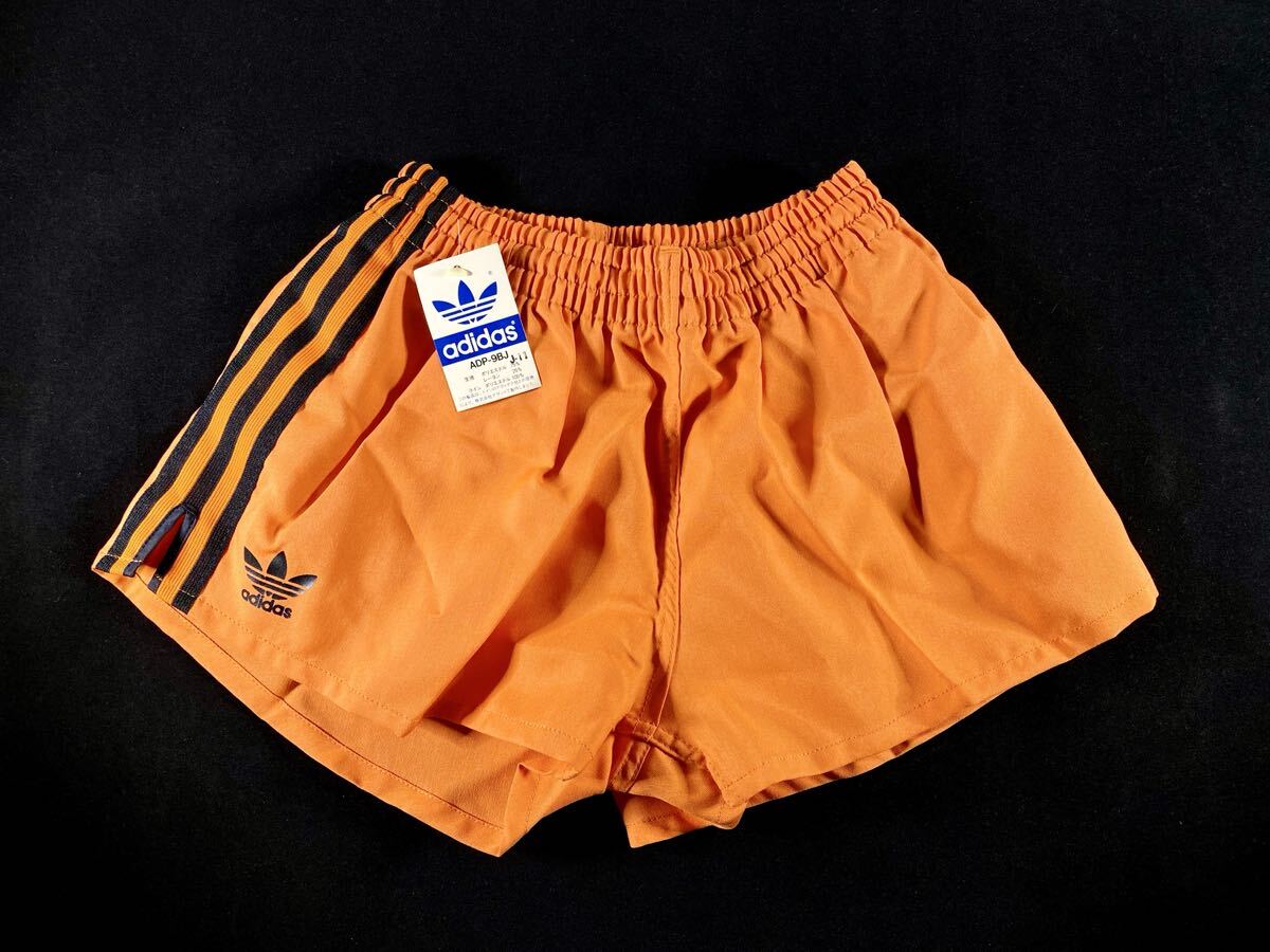 レトロ80’s adidas サッカー ショートパンツ ジュニア145 オレンジ×ブラック 西ドイツ デサント デッドストック ヴィンテージ 短パン_画像1