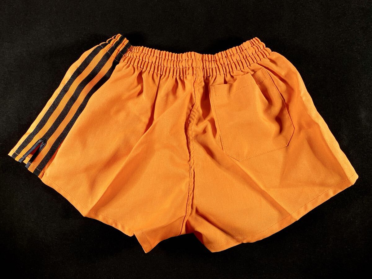 レトロ80’s adidas サッカー ショートパンツ ジュニア145 オレンジ×ブラック 西ドイツ デサント デッドストック ヴィンテージ 短パン_画像3
