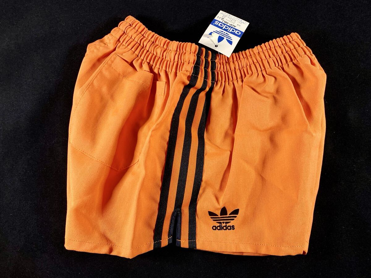 レトロ80’s adidas サッカー ショートパンツ ジュニア145 オレンジ×ブラック 西ドイツ デサント デッドストック ヴィンテージ 短パン_画像4