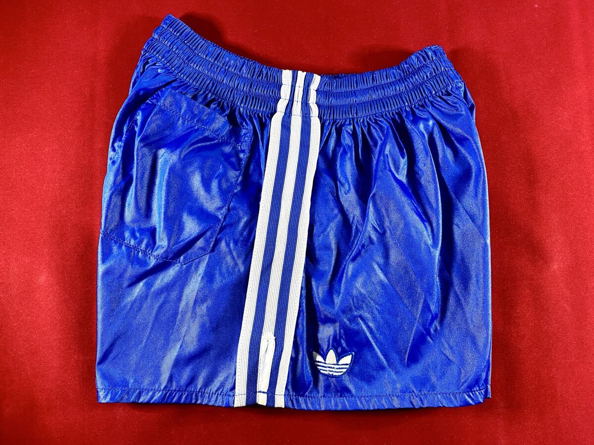 貴重 80’s adidas ナイロン ショート サッカーパンツ M ブルー×ホワイト 西ドイツ アディダス デサント デッドストック ヴィンテージ_画像3