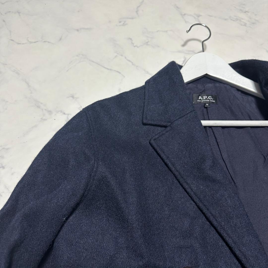 美品 希少 A.P.C ダブルチェスターコート ネイビー 紺 ウール サイズM メイドインフランス Jules Tournier Paris アーペーセー _画像2