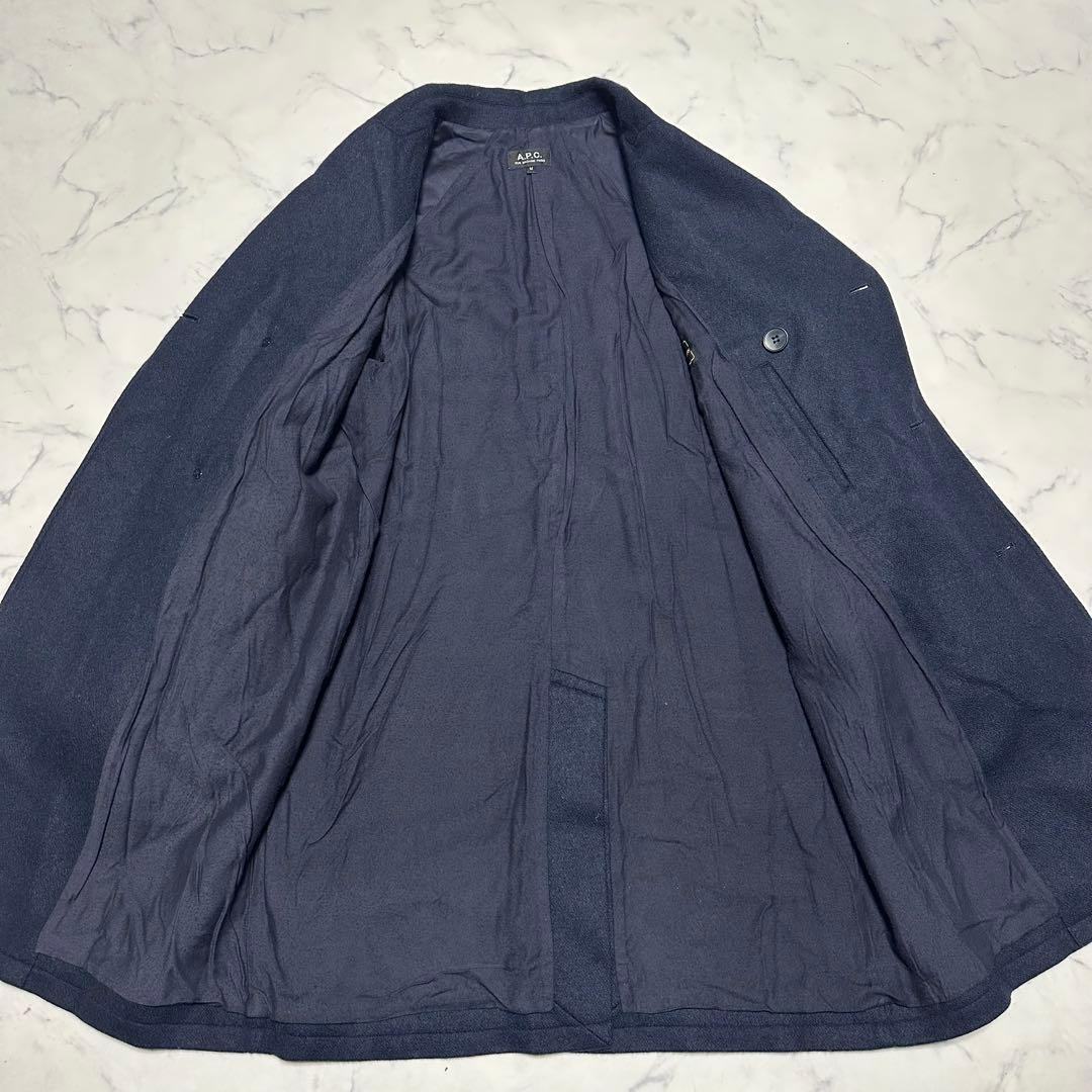美品 希少 A.P.C ダブルチェスターコート ネイビー 紺 ウール サイズM メイドインフランス Jules Tournier Paris アーペーセー _画像4