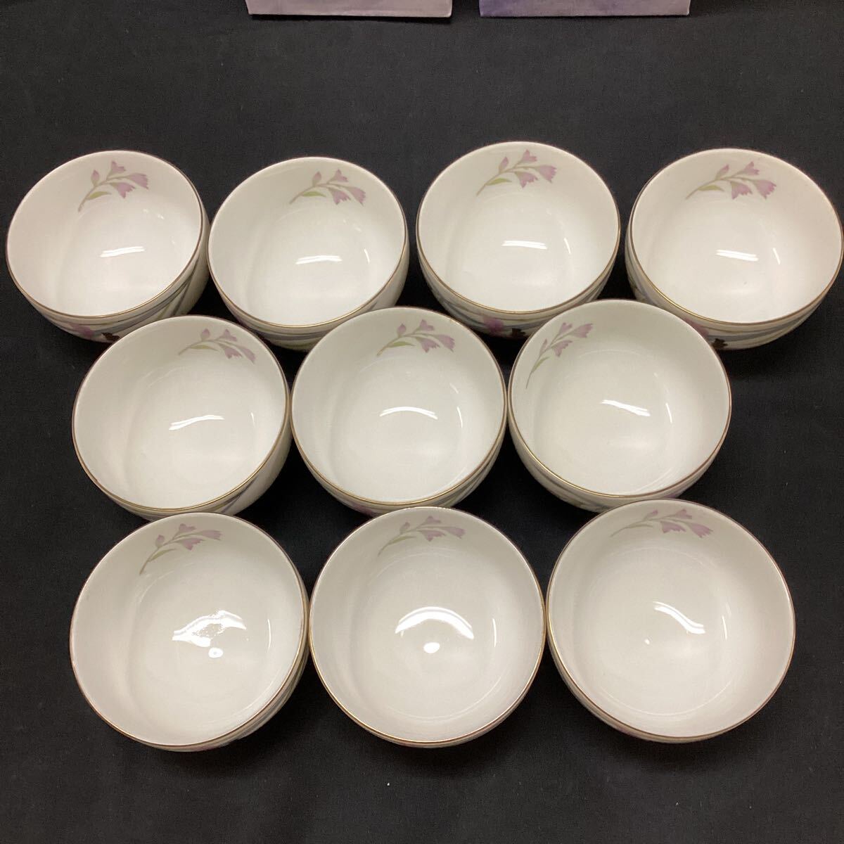 洋ラン　煎茶揃　10客　飛翔 湯呑　湯呑み　 和食器 食器 花柄　金彩_画像2