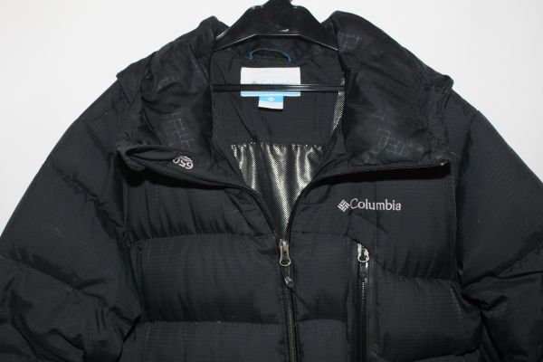 4220*M-L：コロンビア、黒、フード付きダウンジャケット、裏オムニヒート生地、良品_画像3