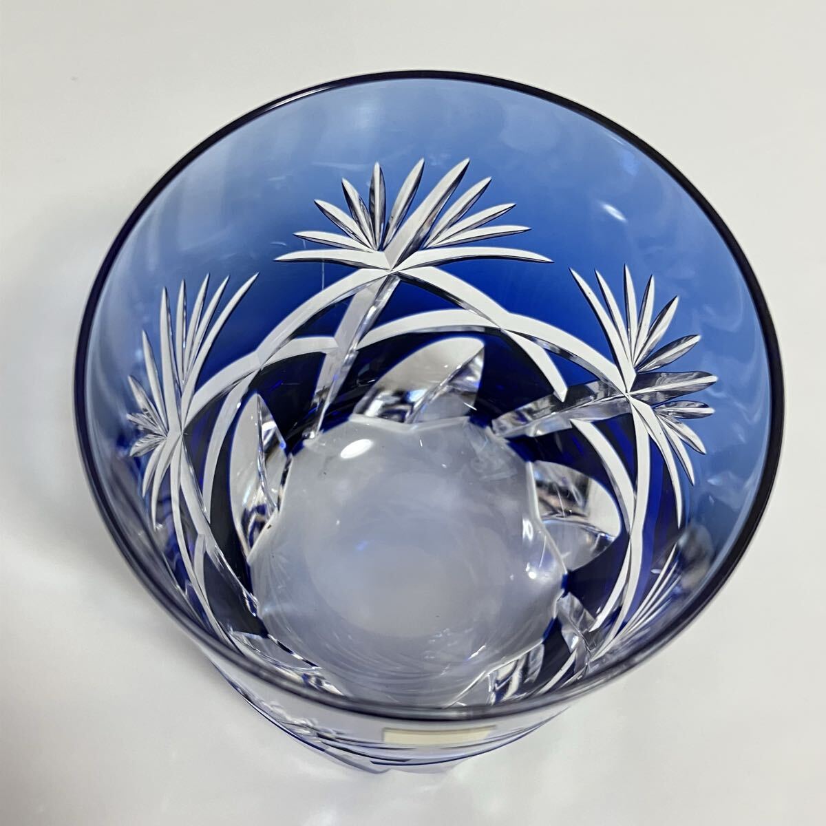 TA■ 未使用 KAGAMI CRYSTAL カガミクリスタル 切子 ロックグラス ブルー 青 食器 酒器 グラス 切子グラス ガラス 日本製 アルコールグラス_画像4