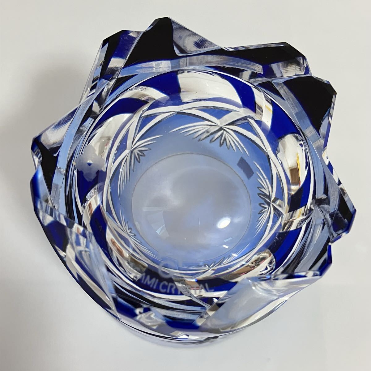 TA■ 未使用 KAGAMI CRYSTAL カガミクリスタル 切子 ロックグラス ブルー 青 食器 酒器 グラス 切子グラス ガラス 日本製 アルコールグラス_画像5