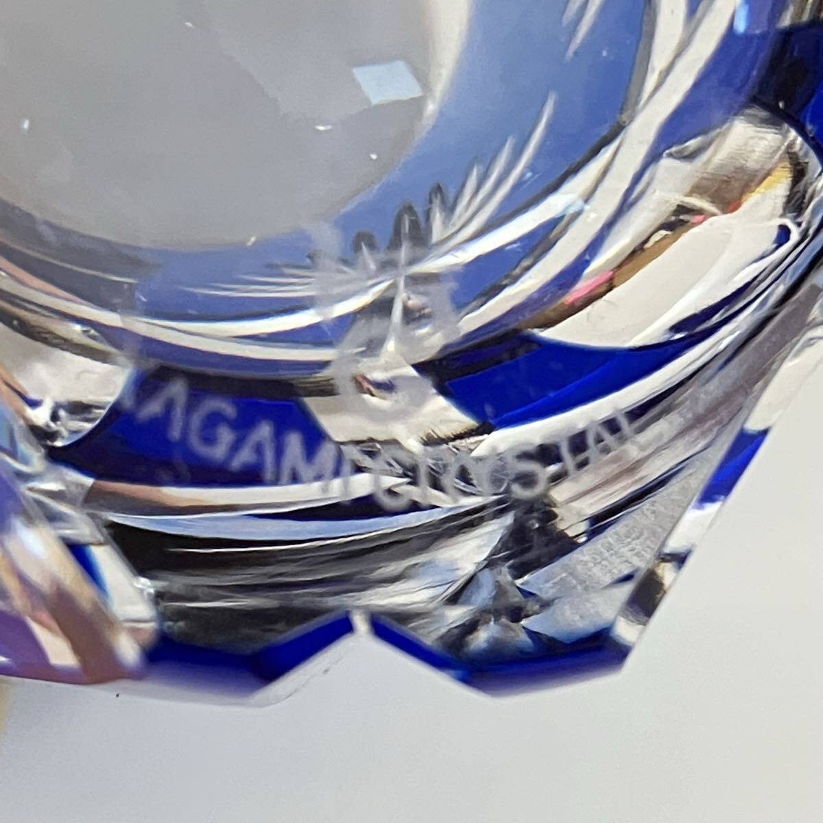 TA■ 未使用 KAGAMI CRYSTAL カガミクリスタル 切子 ロックグラス ブルー 青 食器 酒器 グラス 切子グラス ガラス 日本製 アルコールグラス_画像6