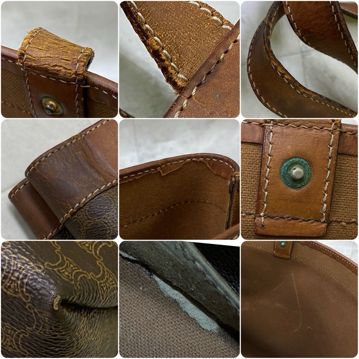 SU■ CELINE セリーヌ トートバッグ 茶 ブラウン系 マカダム柄 総柄 PVC レザー 大容量 ショルダーバッグ 肩掛け かばん レディース 中古品_画像9