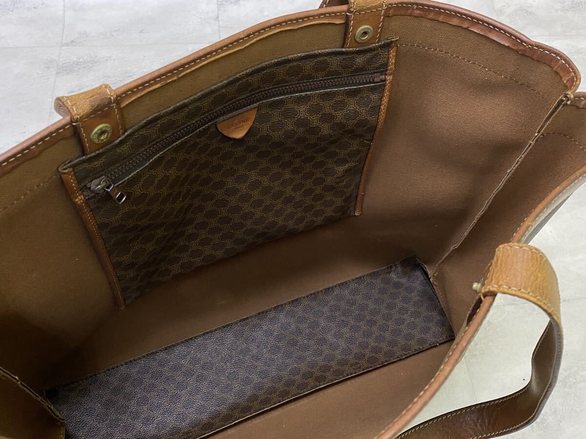 SU■ CELINE セリーヌ トートバッグ 茶 ブラウン系 マカダム柄 総柄 PVC レザー 大容量 ショルダーバッグ 肩掛け かばん レディース 中古品_画像6