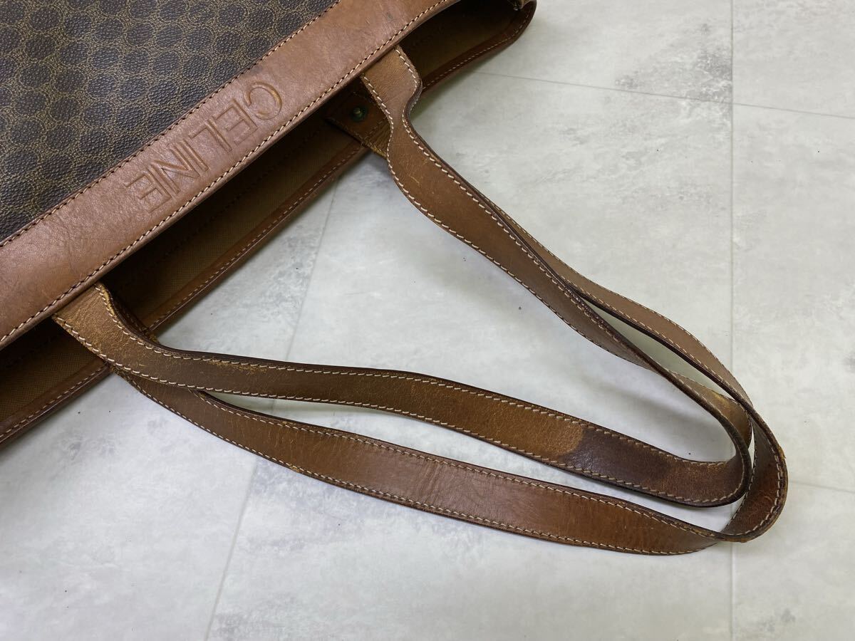 SU■ CELINE セリーヌ トートバッグ 茶 ブラウン系 マカダム柄 総柄 PVC レザー 大容量 ショルダーバッグ 肩掛け かばん レディース 中古品_画像7