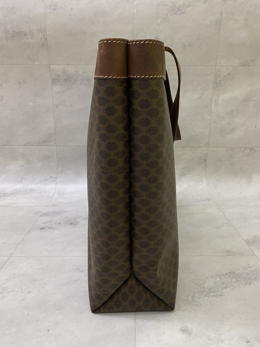 SU■ CELINE セリーヌ トートバッグ 茶 ブラウン系 マカダム柄 総柄 PVC レザー 大容量 ショルダーバッグ 肩掛け かばん レディース 中古品_画像3