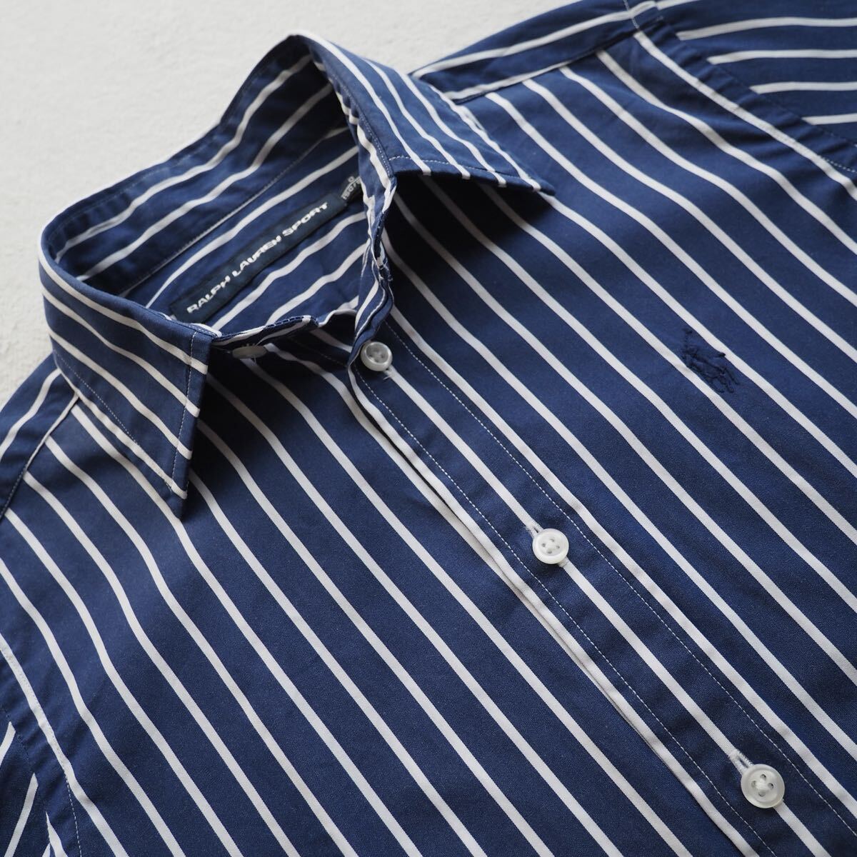 RALPH LAUREN SPORT ラルフローレン ポニー刺繍 ストライプシャツ コットンシャツ 長袖シャツ レディース ネイビー 紺_画像4