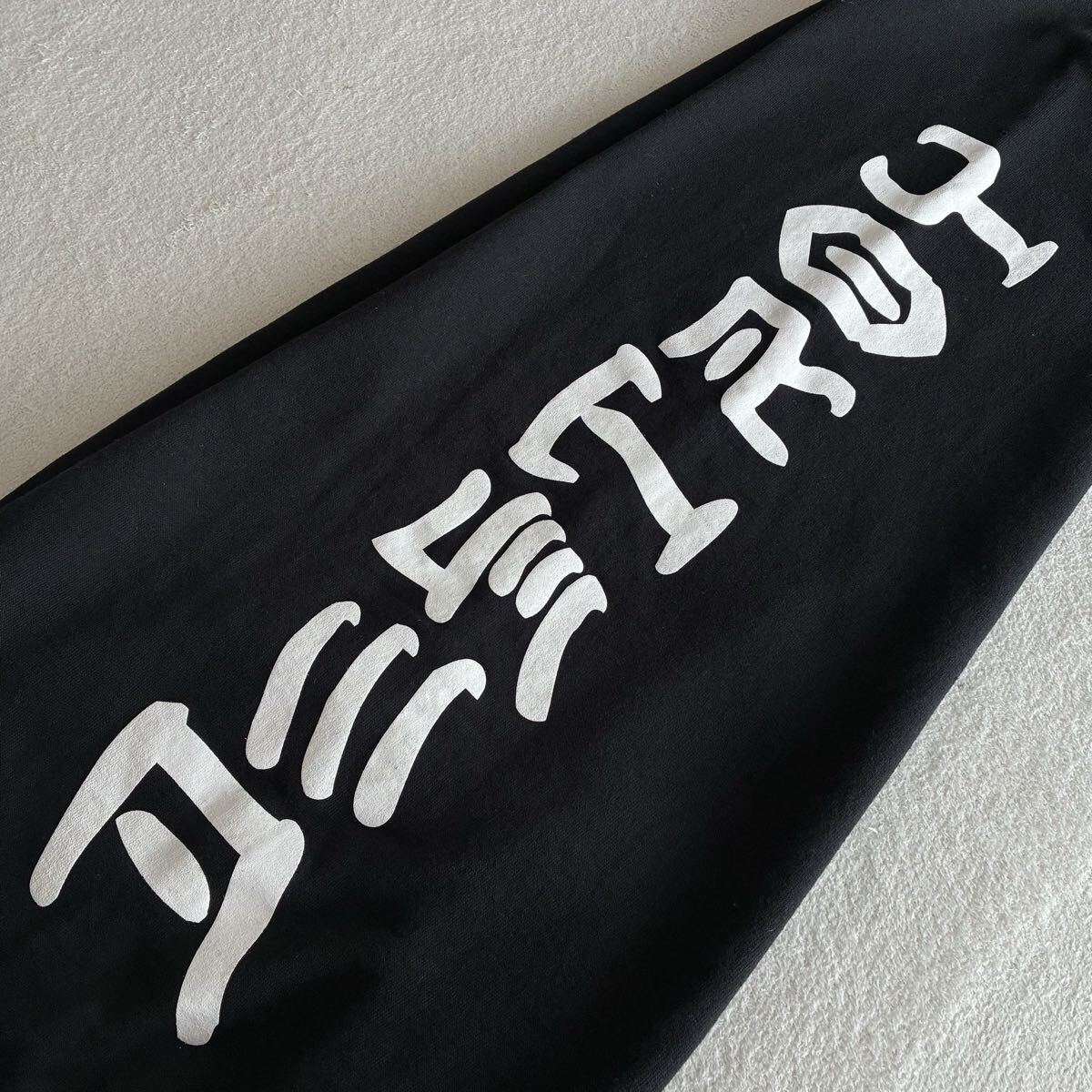 90s THRASHER SKATE AND DESTROY USA製 スラッシャー スケートアンドデストロイ スウェットパンツ サイドプリント S オールドスケート 黒_画像6