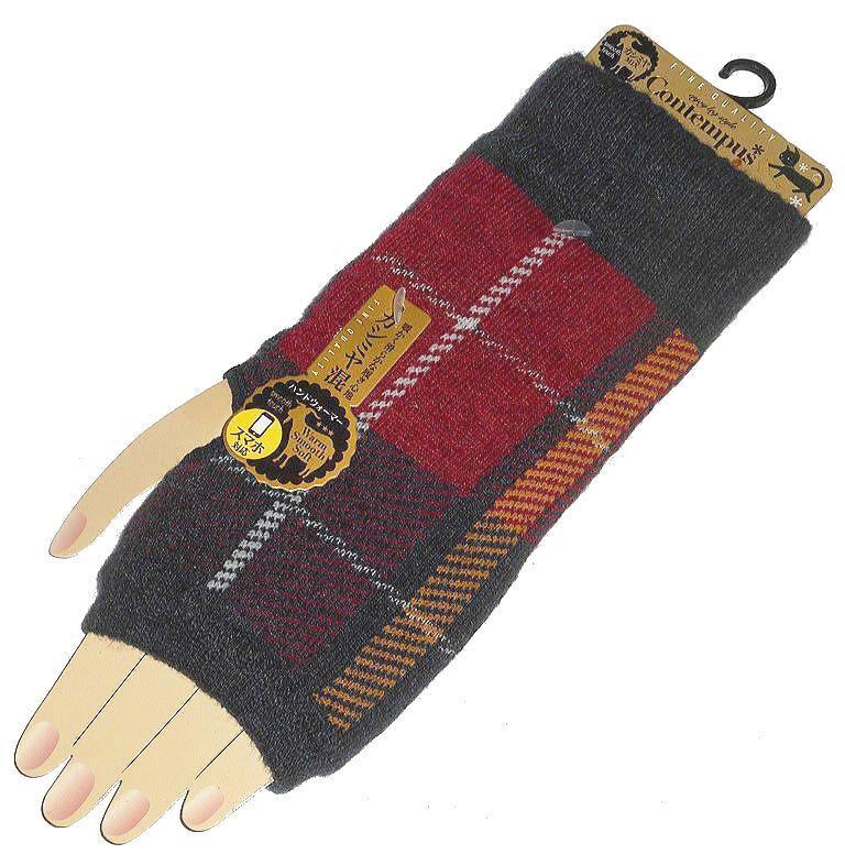 未使用品★カシミア混 チェック柄 ハンドウォーマー/ アームウォーマー ＊指なし手袋★フリーサイズ★パソコンやスマホ操作も快適_画像2