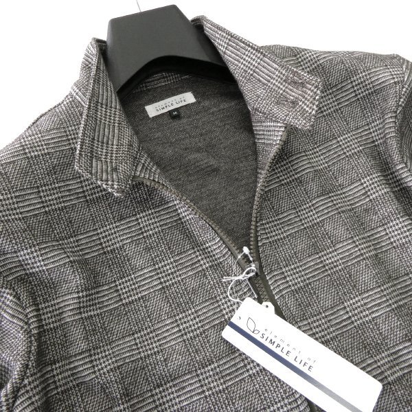 新品 シンプルライフ ウール ジャージー スイングトップ ブルゾン M カーキ 白 【J51217】 SIMPLE LIFE 秋冬 メンズ グレンチェック 起毛_画像4