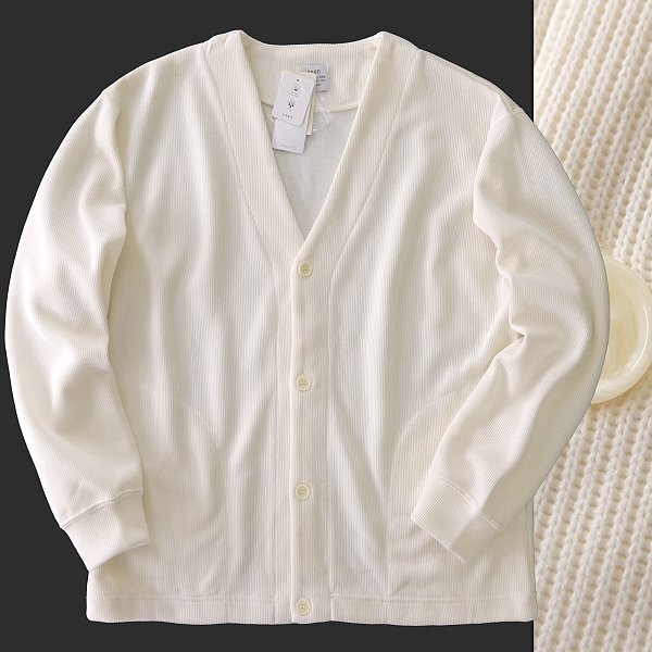 新品 UNITED ARROWS コーエン リブ編み ウォッシャブル カーディガン XL 白 【I40469】 メンズ coen Vネック ニットライク セーター_画像1