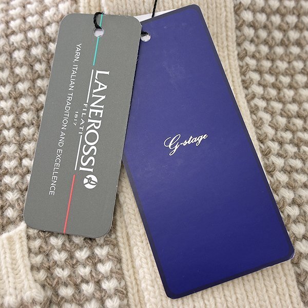 新品 ジーステージ LANEROSSI メリノ ショールカラー カーディガン 46(M) ベージュ 【6-30710_5_46】 秋冬 G-stage ニット EXファイン_画像9