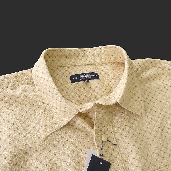 新品 カンタベリーウッド パナマ織 ダイヤ柄 コットン シャツ LL 黄 【TYE103_34_LL】 CANTERBURY WOOD メンズ 長袖 綿 カジュアル_画像2