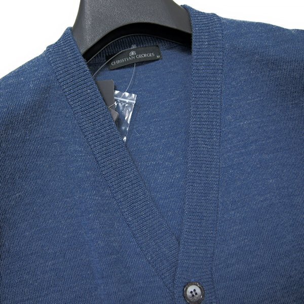 新品 クリスチャンジョルジュ 秋冬 ウール ニット カーディガン LL 青灰 【SSA12-23400_9_LL】 メンズ セーター ウォッシャブル Vネック_画像3